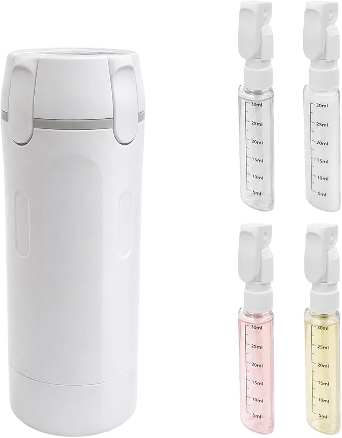 4 in 1 Travel Dispenser Bottle Set - 30ml x4 TSA Approved Leak Proof Airless Pump Bottles, Refillable Small Containers for Shampoo Lotion, Portable Travel Toiletries for Carry On (White)