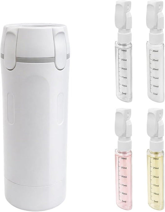 4 in 1 Travel Dispenser Bottle Set - 30ml x4 TSA Approved Leak Proof Airless Pump Bottles, Refillable Small Containers for Shampoo Lotion, Portable Travel Toiletries for Carry On (White)