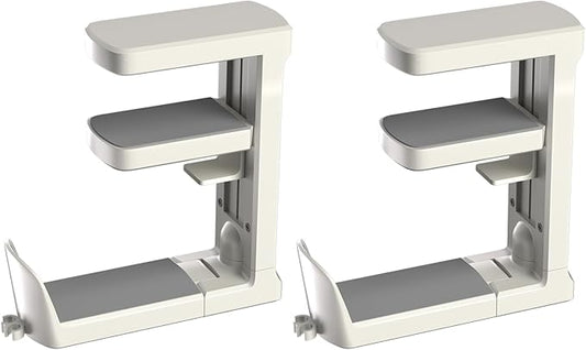 Headphone Hook - Adjustable Clamp-on Headphone Holder, Under Desk Gaming Headset Holder Mount Hook with Rotating Clamp (White_2 Pack)