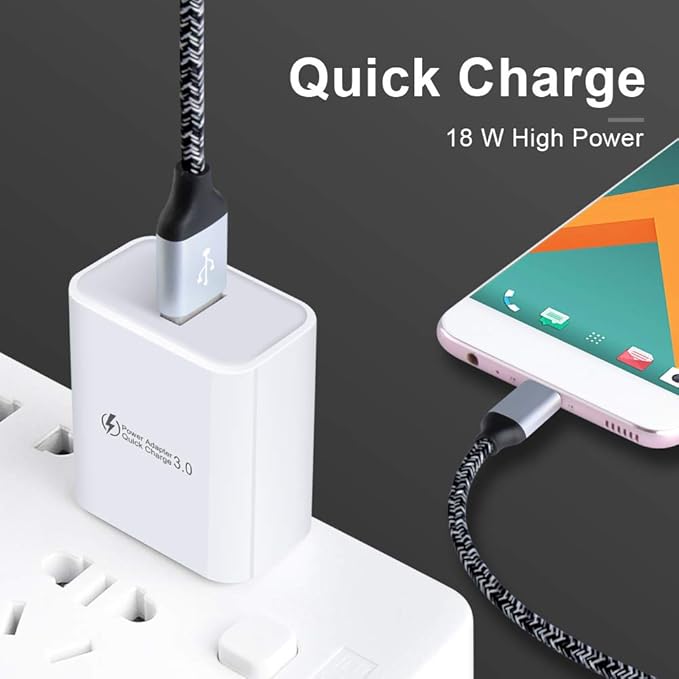 Android Fast Charging Plug - Rapid Micro USB Charger Cable Compatible for Samsung Galaxy S7,S6,J8,J7,J3V, LG Stylo 2 3 Plus,Moto G5,G5 Plus,E5 Play E6 E4