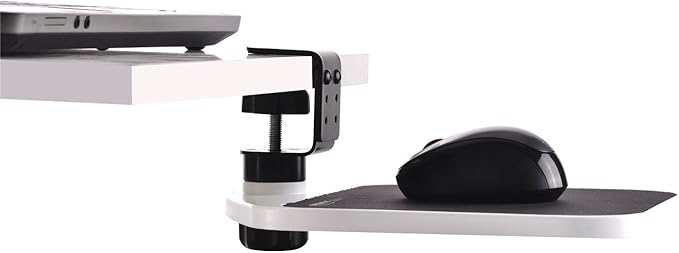 FUZADEL Mouse Platform Clamp On Under Desk Adjustable Mouse Tray Mount Swivel Desktop Shelf Wrist Rest Rotating 360 Degree