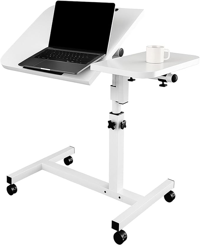Height and Angle Adjustable Overbed Tables Laptop Stand with Wheels for Couch Hospital Over Bed Table Side Tray Tables Laptop Bed Sofa Side Table