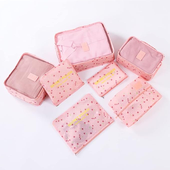 Packing Cubes for Suitcases - 7 Pieces,Light Packing Cubes for Travel, Suitcase Organizer Bags Set, Luggage Organizers for Suitcase, Water-Resistant Travel Essentials, Pink Cherry