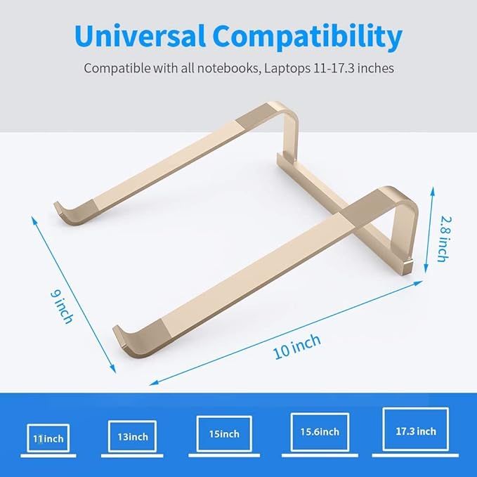 LENRUE Laptop Stand for Desk，Stable MacBook Pro Stand，Ergonomic Aluminum Computer Riser for 12 13 15 16.2 inch ，Computer Cooling Stand for Mac MacBook Pro Air,HP, Dell, More PC Notebook (Gold)