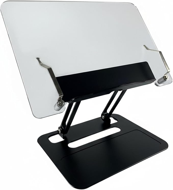 Adjustable Desktop Book Stand, Aluminum Reading Document Holder with Foldable Base, Book Holder, Foldable Desktop Riser for Laptop, Recipe, Textbook (Black)