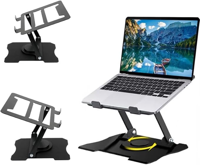Adjustable Laptop Stand, Portable 360° Rotating & Foldable Metal Laptop Riser, Collapsible Travel Laptop Stand for 10-16" Notebooks, Ergonomic Laptop Holder