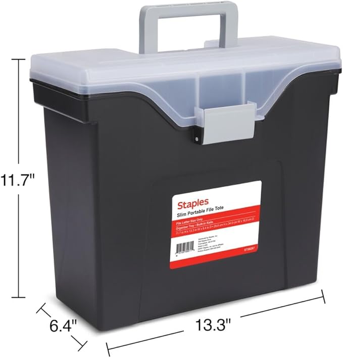 STAPLES Slim Portable File Tote, Letter Size, Black, 5/Carton