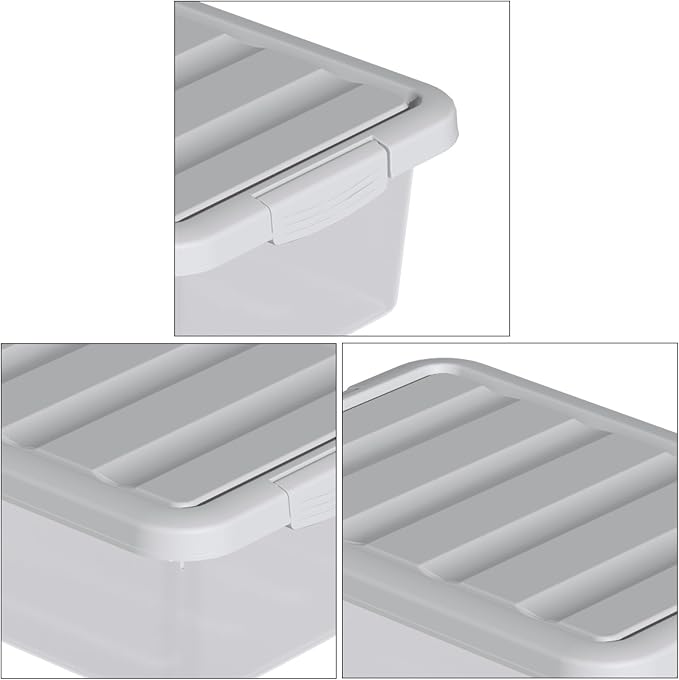 Clear Storage Bin with Lid, Plastic Stackable Container Organizer, Medium-14 Quart, Grey, 2 Pack