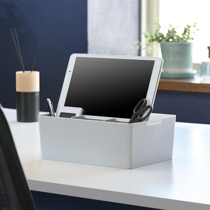 JEJ Astage Storage Box, Desk Tote, Desk Organizer, Stackable, Made in Japan, Light Gray, Width 10.2 x Depth 7.4 x Height 5.7 inches (26 x 18.8 x 14.5 cm)