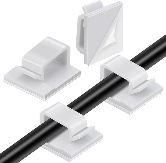 Segarty Large White Wire Clips Adhesive, 100PCS Self Adhesive Cable Clips, Cord Organizer, Wire Management Flat Ethernet Cable Holder Clamps Sticky Cable Tie Holder for Wall, Car, Office and Home Desk