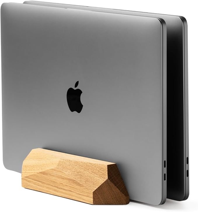 Oakywood Dual Laptop Dock, Vertical Laptop Stand Wood, Laptop Stand for Desk, Desk Organizer, Vertical Laptop Holder, Compatible with All MacBook Pro Air iPad, for 2 Device ??7,1x4,5x1,6?? Oak