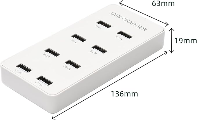 USB 8 Port Desktop Portable Charging Station, Suitable for Charging Multiple Devices simultaneously, Super Compatible with Mobile Phones, Tablets, Bluetooth Earphones, and Other USB Charging Devices