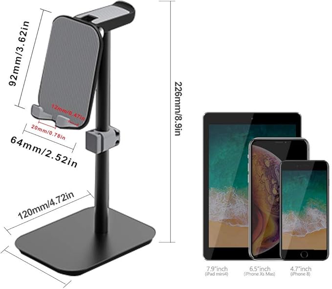 Upgraded Height Tablet/Phone Stand, Aluminum Alloy Holder Compatible with Kindle,e Book Reader Within 11 inch, Desktop Headphone Holder Cradle Dock(Black)