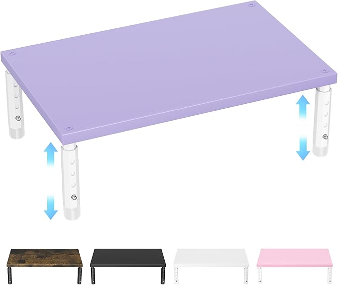 ECOLOVI Wood Computer Laptop Monitor Stand Riser, 4-Height Adjustable Desk Organizer and Accessories, Workspace Office Desk Decor & Accessories for Women, Purple