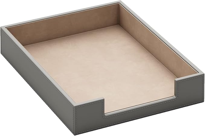 Leather Letter Tray, VOYUTHY Elegant Desk Organizer for Office Supplies, Mail, Paper, File, Magazine, Perfect Office Organization for Desktop (Grey)