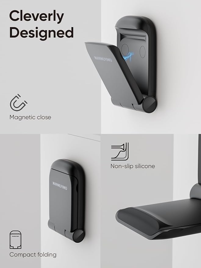 MAMUVIMO Headphone Stand, Headset Stand Foldable ＆ Sticky, Headphone Holder Hook Mount with Non-Slip Silicone, Adhesive Earphone Desk Hanger Clip Space-Saving for Airpods Max, All Earphones- Black