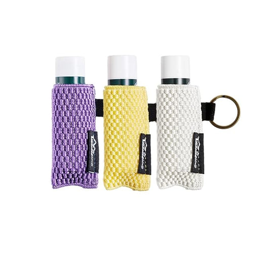 WK IEASON Lip Balm Sleeves Holder Keychain 3pcs Clip on Lip Gloss Holder Compatible With Chapstick Keychain Holder Pouch Tight-Knit Elastic Lipstick Key Chain Holder (Beige/Yellow/Purple)