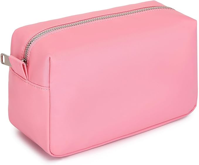 Organizer Bag Lightweight Cosmetic Bag with Ring Clasp Perfect Travel Makeup Bag for Women nylon Stand Up Design (Pink/Nylon)