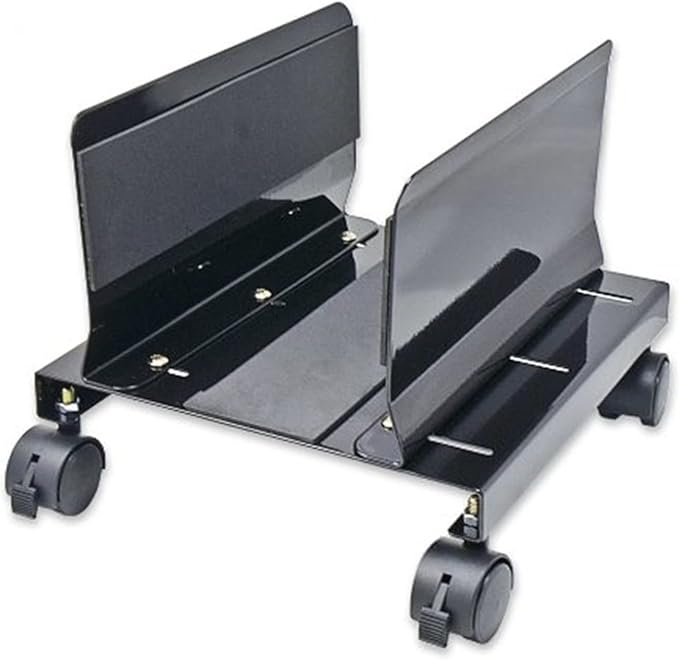 IO CREST SY-ACC65063 Mobile Desktop Tower Computer Metal Floor Stand Rolling Caster Wheels with Tall Support Walls and Adjustable Width from 6" to 10",Steel Black