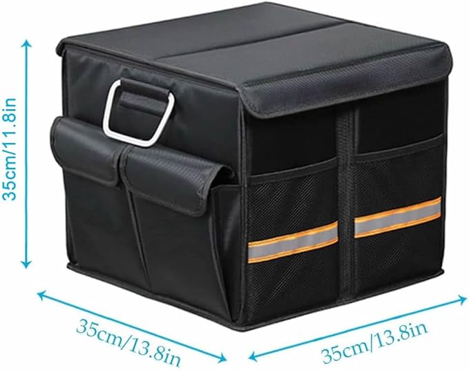 Tianle Car Trunk Organizer - Collapsible Trunk Organizer with Foldable Cover Aluminium Alloy Handle Reflective Strip for Auto, SUV, Truck, Minivan (S Black)