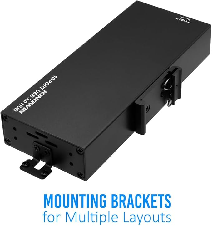 Kingwin Industrial USB 3.0 Hub 10-Port, Heavy-Duty Metal Mountable USB Hub with Power Adapter, 5Gbps SuperSpeed Powered USB Splitter for PC, Laptop, Mac, POS Systems & Factory Automation