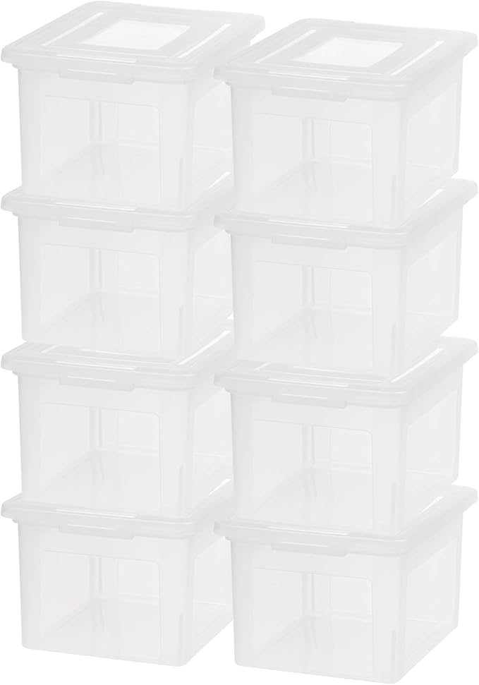 IRIS USA File Box, Plastic File Organizer with Lids for Letter/Legal File, Portable Document Box For Moving, Storage Bin with Durable and Secure Lid, Stackable Nestable BPA-Free, Clear 35 Qt. 8 Pack