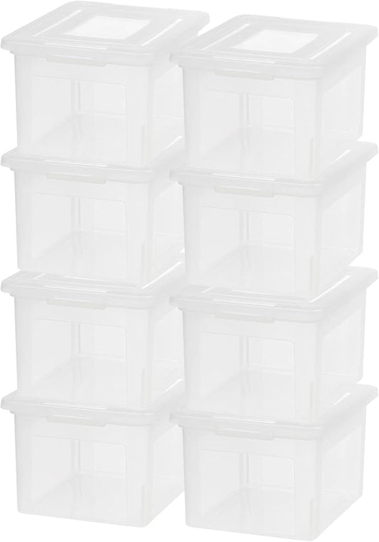 IRIS USA File Box, Plastic File Organizer with Lids for Letter/Legal File, Portable Document Box For Moving, Storage Bin with Durable and Secure Lid, Stackable Nestable BPA-Free, Clear 35 Qt. 8 Pack
