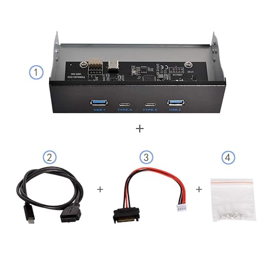 chenyang 5.25" Front Panel CD-ROM Bay USB 3.0 & USB-C HUB 4 Ports Motherboard Adapter