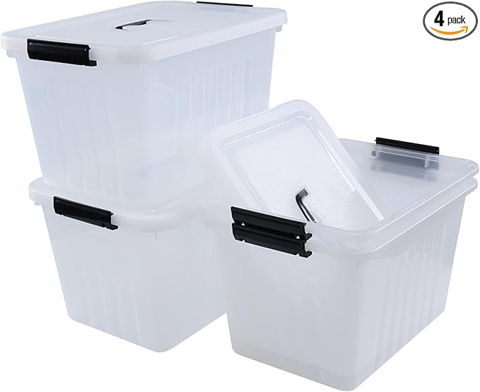 Farmoon 20 Quart Clear Latching Storage Bin with Handle, 4 Packs Plastic Storage Boxes