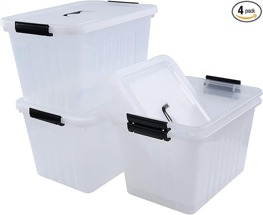 Farmoon 20 Quart Clear Latching Storage Bin with Handle, 4 Packs Plastic Storage Boxes