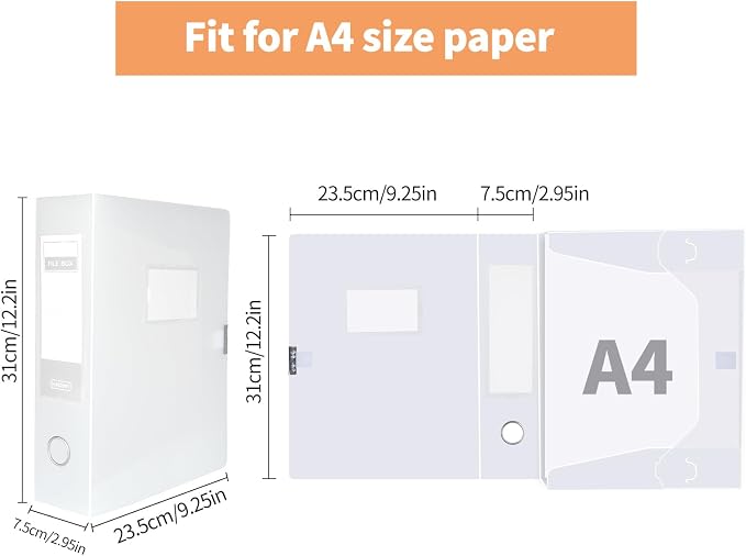 HUA JIE A4 Storage File Boxes Plastic Archives Cases with Lid, File Folder Organizer Document Filing Box for office,31×7.5×23.5 cm, Transparent(Pack of 6)