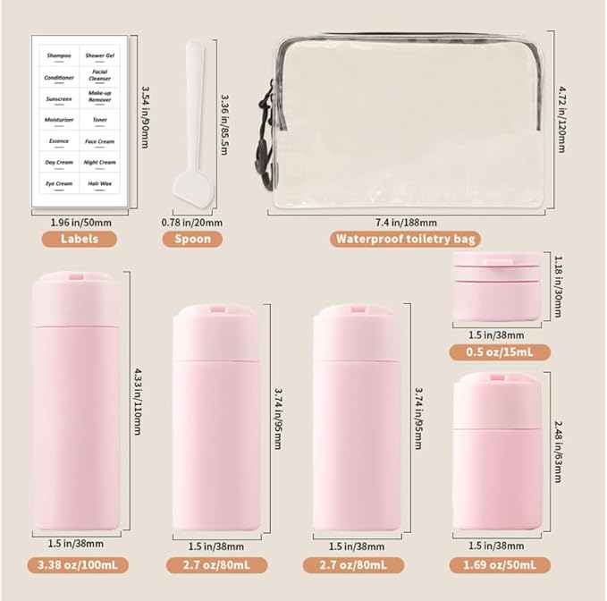 5 Pack Brief and Fashion Travel Bottles TSA Approved, BPA Free Travel Size Travel Containers Refillable Squeeze Bottles for Cosmetic Shampoo Cream Conditioner Lotion Soap… (Nordic grey)