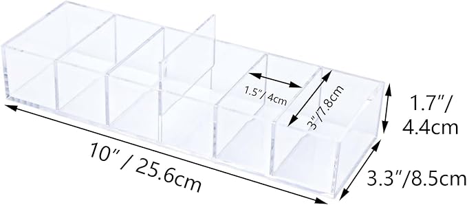 NatSumeBasics Clear Drawer Organizer 6-Section Desk Compartment Acrylic Tray Holder, 3.3" Width not for Storage Credit Cards Business Card, Office Accessories Supplies (Small)