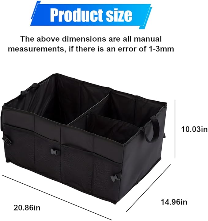 ZIMISI Car Trunk Organizer, Waterproof 600D Oxford Cloth Backseat Car Organizer, Large-capacity Collapsible Multi Compartment Automotive Consoles & Organizers, Travel Accessories for Most Cars (Black)