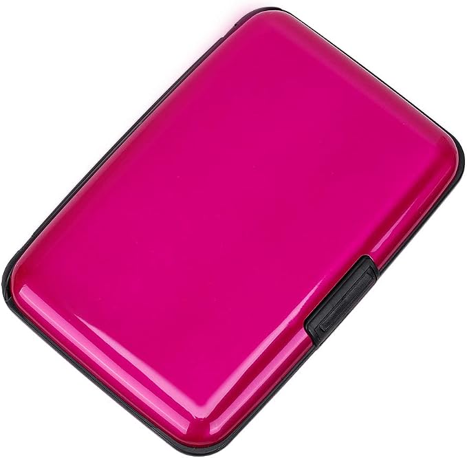ELFISH Mini RFID Aluminum Wallet Credit Cards Holder Business Card Case Metal ID Case for Men Women (Pink)