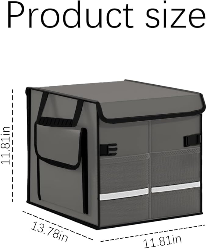 Car Trunk Organizer, Multi-Compartment Collapsible Vehicle Cargo Storage Organizer with Lid, Non Slip Waterproof Storage Box with Reinforced Handles, Universal Automotive Accessories (Grey)