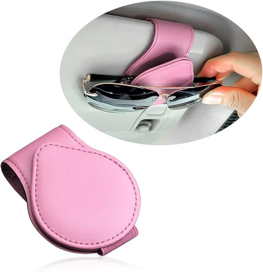 OFBAND Magnetic Sunglass Holder for Visor, PU Leather Car Organizer, Universal Accessory (Pink)