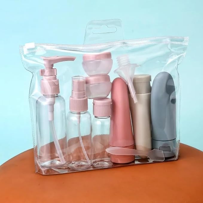 Refillable Travel Bottles Set for Toiletries, Leak Resistant Silicone & Plastic Empty Containers for Shampoo Lotion Conditioner, Carry On Size with Clear Zip Pouch