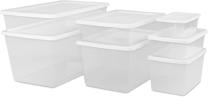 41 Quart Clear Storage Box with White Snap-On Lid, Plastic Storage Bin