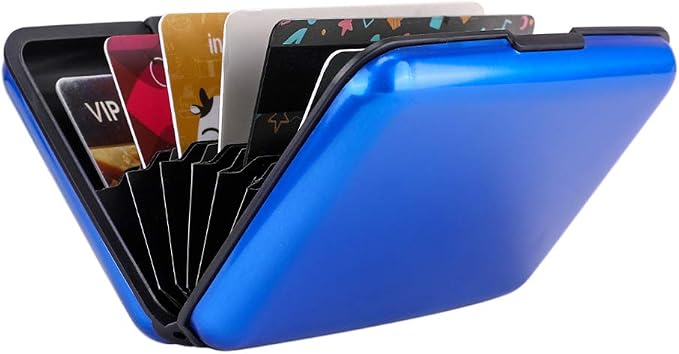 ELFISH RFID Blocking Credit Card Protector Aluminum ID Case Hard Shell Business Card Holders Metal Wallet for Men or Women (blue)