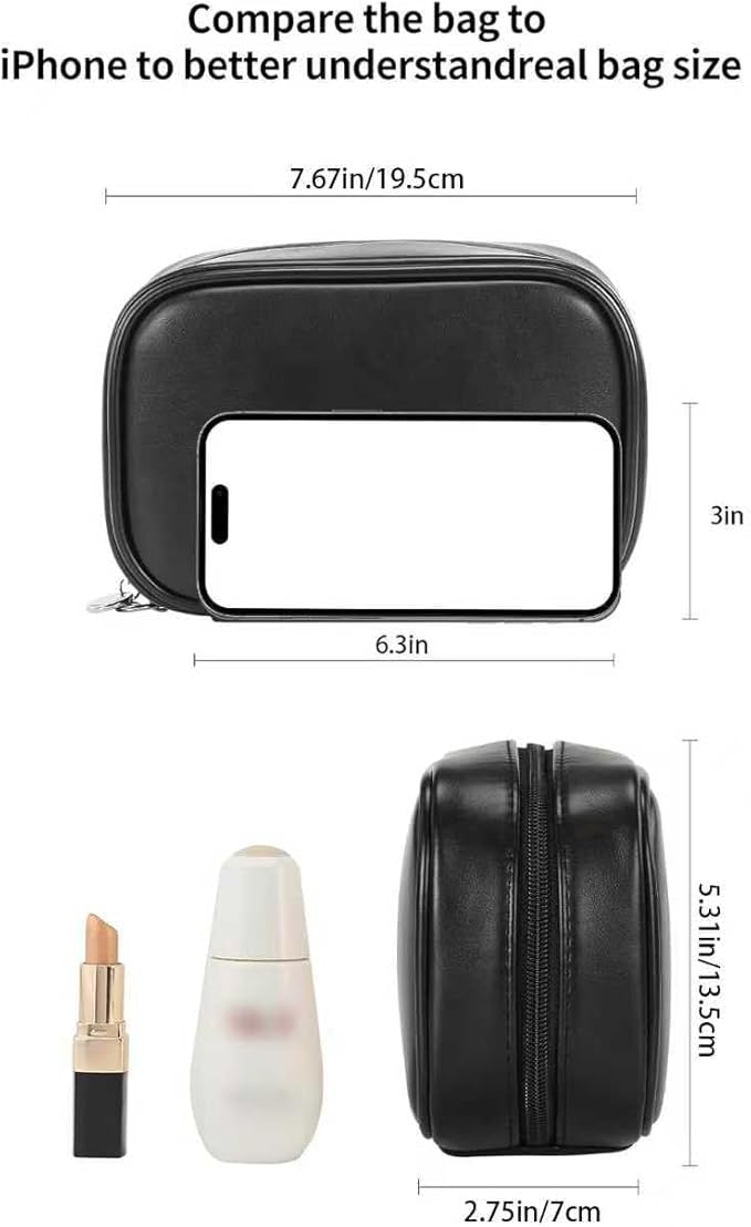 RIGHT AWAY Small Makeup Bag for Purse,Travel Cosmetic Bag Organizer for Women,Cute Make Up Pouch Waterproof Toiletry Bag with Zipper,Portable Makeup Case Skincare Bag for Travel Accessories(Black)