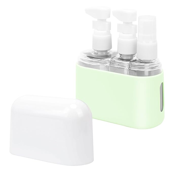 Skycase Travel Bottles - Leak Proof Refillable Tsa Approved Travel Size Toiletries, 3 in 1 Liquid Bottles Containers with Labels and Funnel Airplane Accessories Kits for Lotion Liquid (Green)