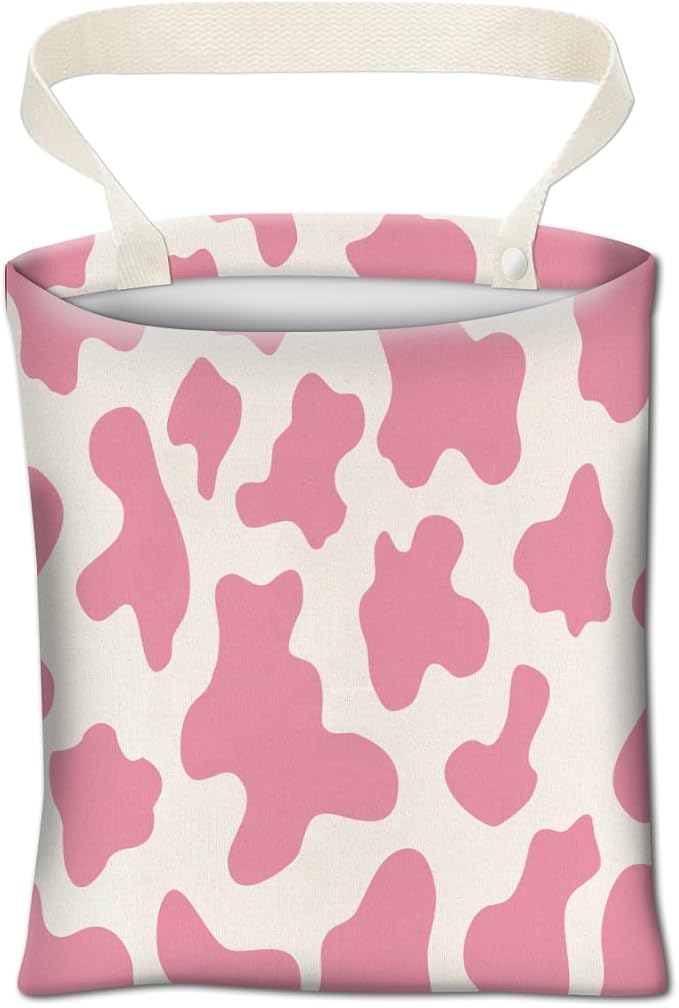 Cute Car Organizer and Storage Bag, Hanging Trash Bin for Vehicle, Travelling, Camping - Pink Cute Cow Print