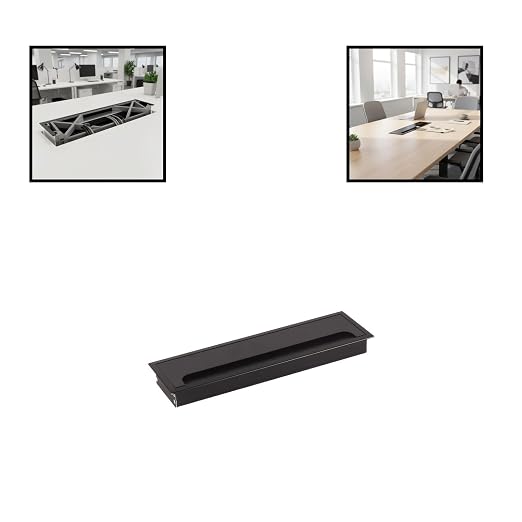 Desktop Cable Management Cover for Desk Organization - Aluminum Alloy Cable Box with Brush Seal (Black, 8.0x28.0x2.8 cm)