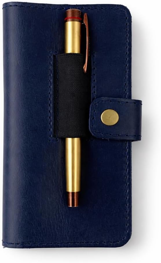 Genuine Blue Leather Checkbook Cover - Handmade Check Holder with Divider & ID Window, Slim Organizer Wallet for Business, Travel & Everyday Use, 3.5 x 7