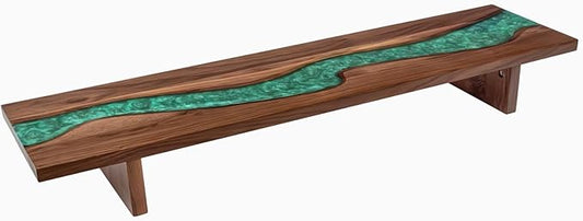 Desky Monitor Stand – Walnut Emerald River Desktop Riser with Matching Timber Legs, Ergonomic Screen Elevation, Integrated Cable Port