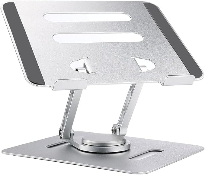 UPERFECT Adjustable Laptop Stand with 360° Rotating Base, Heavy Duty Aluminum Ergonomic Computer Riser for Desk, Foldable Portable Monitor & Laptop Stand Compatible with 7-22 Inch Devices, Silver