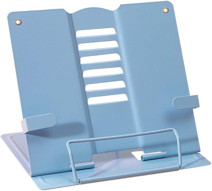 Metal Adjustable Book Stands, Adjustable Reading Stand Book Holder Stand Cookbook Reading Desk Portable Sturdy Bookstands - Music Books Textbooks Recipe, Blue