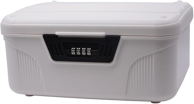 RUIAN 2.3 Gallon Portable Combination Lock Box-Plastic Lockable Storage Container with Code Safe, Versatile Organizer for Home Office Travel Business (White&Small)