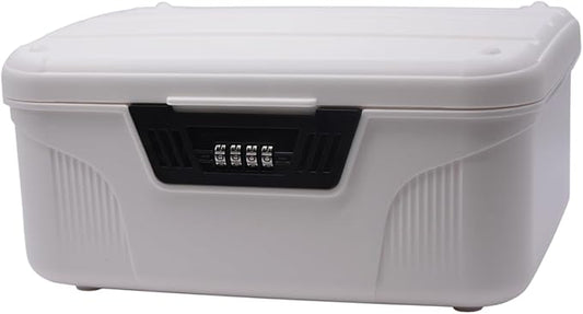 RUIAN 2.3 Gallon Portable Combination Lock Box-Plastic Lockable Storage Container with Code Safe, Versatile Organizer for Home Office Travel Business (White&Small)